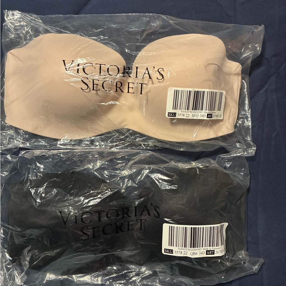 Victoria's Secret Women's Strapless Bra Set - Black and Cream